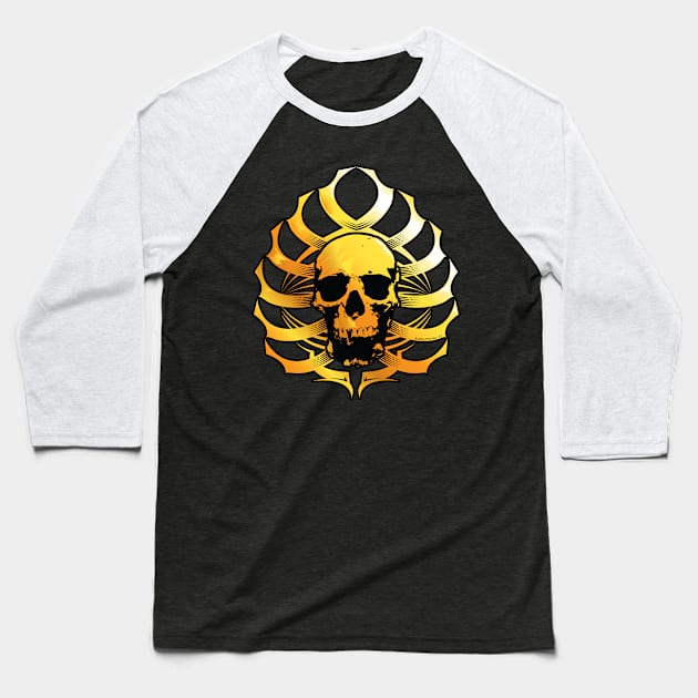 Skull-Ribcage Tribal  (GOLD) Baseball T-Shirt by Illustratorator